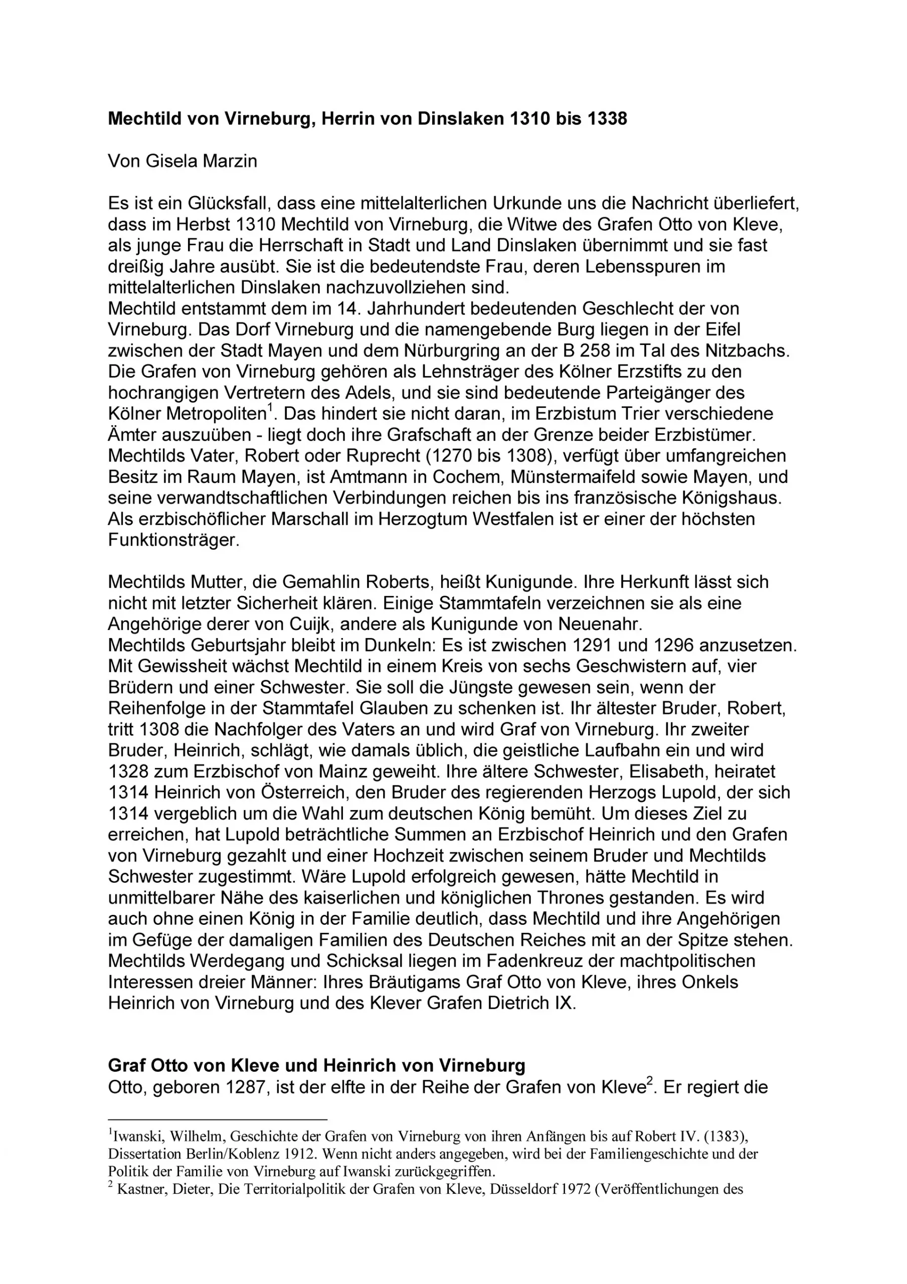 Mechtild von Virneburg - Herrin von Dinslaken 1310 bis 1338 - von Gisela Marzin Mechtild von Virneburg - Herrin von Dinslaken 1310 bis 1338 - von Gisela Marzin